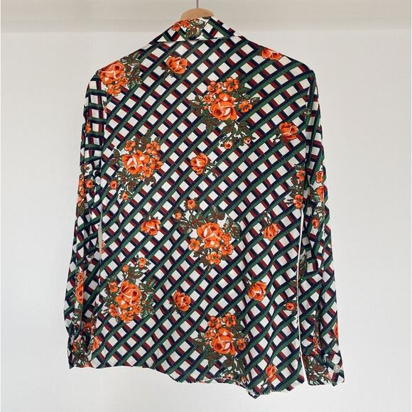 Vtg 70's Colorful Floral Geo Patterned Button Up Shirt Dagger Collar Sz 36 Retro - Picture 2 of 12